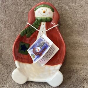 New Concord Collections 2001 Frosty Fellows Christmas Candy Nut Dish Handmade